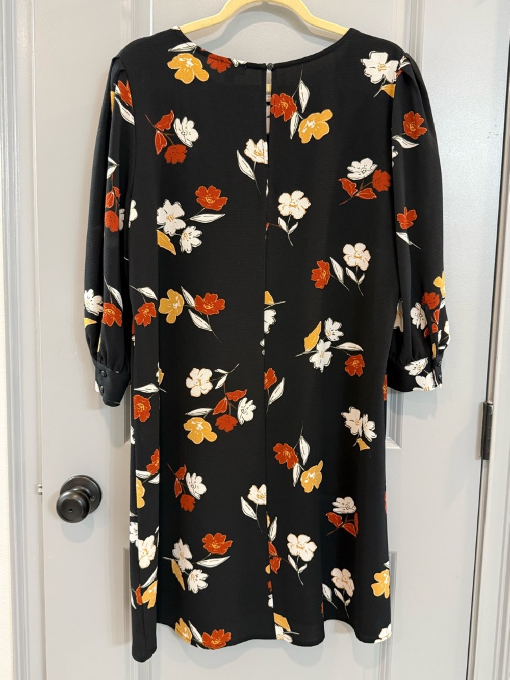 Charming Charlie Black Floral Long Sleeve Dress with Rust and Mustard Accents - Picture 3 of 6